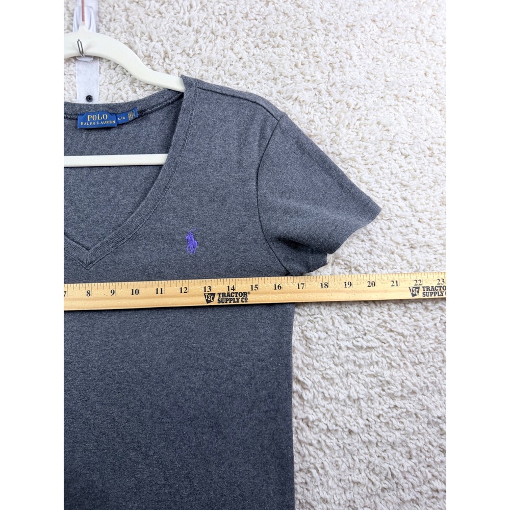 Polo Ralph Lauren V-Neck Tee Womens Large Grey Purple Pony Cotton - Picture 7 of 10